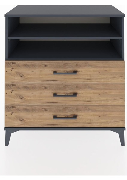 Hyperion Şifonyer 2 Raflı 3 Çekmeceli 88X44X96 Antrasit-Çam