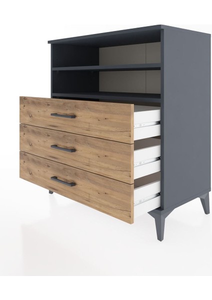 Hyperion Şifonyer 2 Raflı 3 Çekmeceli 88X44X96 Antrasit-Çam fırsatları