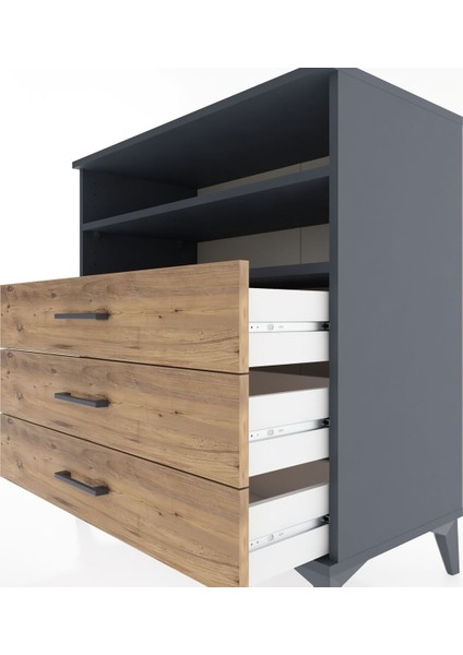 Hyperion Şifonyer 2 Raflı 3 Çekmeceli 88X44X96 Antrasit-Çam indirimleri