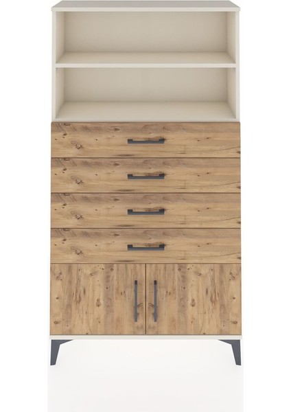 Arges Dolap 2 Raflı 4 Çekmeceli 2 Kapaklı 88X30X163 Aytaşı-Çam