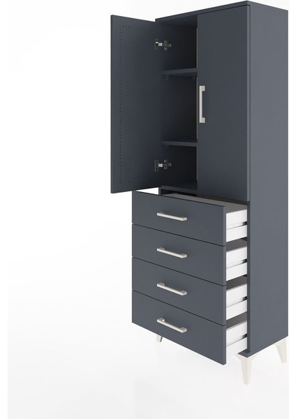 Arges Dolap 3 Raflı 4 Çekmeceli 2 Kapaklı 60X30X163 Antrasit-Antrasit fırsatları