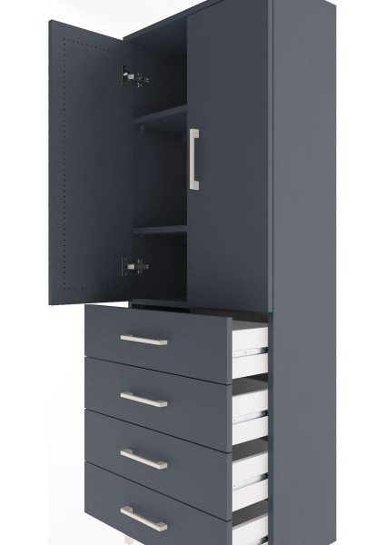 Arges Dolap 3 Raflı 4 Çekmeceli 2 Kapaklı 60X30X163 Antrasit-Antrasit indirimleri