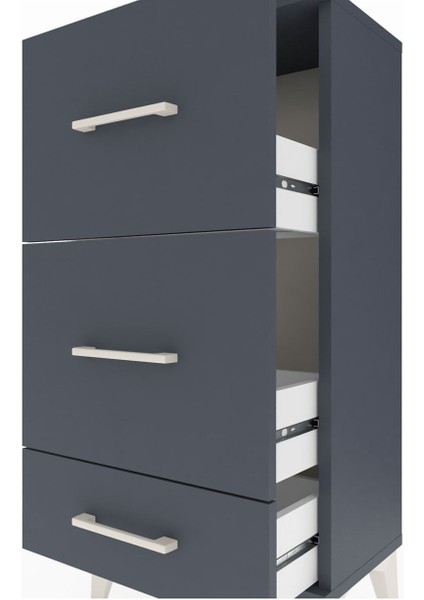 Arges Komodin 3 Çekmeceli 44X30X96 Antrasit-Antrasit indirimleri