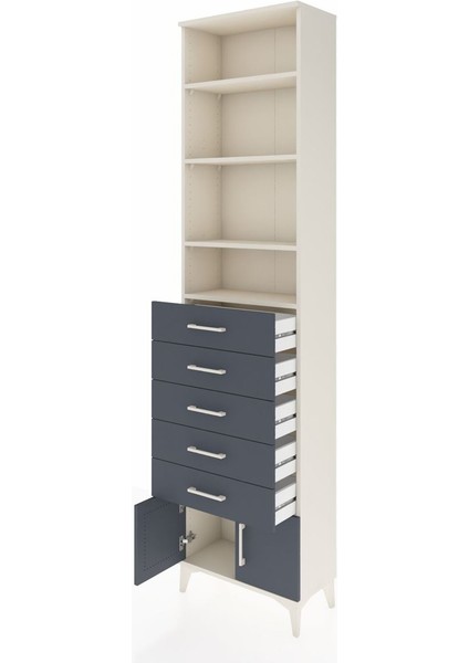 Arges Dolap 4 Raflı 5 Çekmeceli 2 Kapaklı 60X30X243 Aytaşı-Antrasit fırsatları