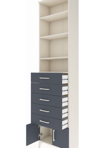 Arges Dolap 4 Raflı 5 Çekmeceli 2 Kapaklı 60X30X243 Aytaşı-Antrasit indirimleri