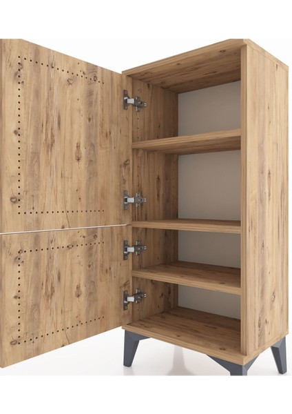 Arges Komodin 3 Raflı 2 Kapaklı 44X30X96 Çam-Çam indirimleri