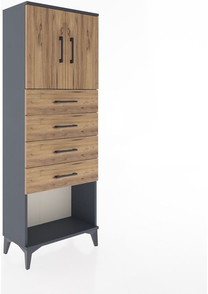 Arges Dolap 2 Raflı 4 Çekmeceli 2 Kapaklı 60X30X163 Antrasit-Çam fiyatları