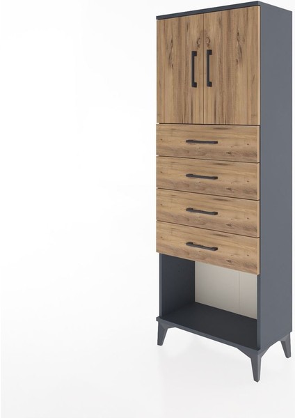 Arges Dolap 2 Raflı 4 Çekmeceli 2 Kapaklı 60X30X163 Antrasit-Çam modelleri