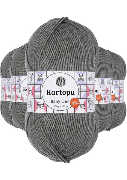 5 Adet Baby One Tüylenmeyen El Örgü Ipi Yünü Koyu Gri K1921