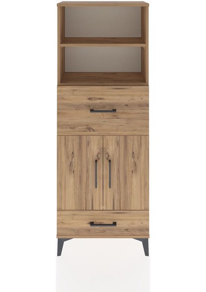 Arges Dolap 4 Raflı 2 Çekmeceli 2 Kapaklı 60X30X163 Çam-Çam