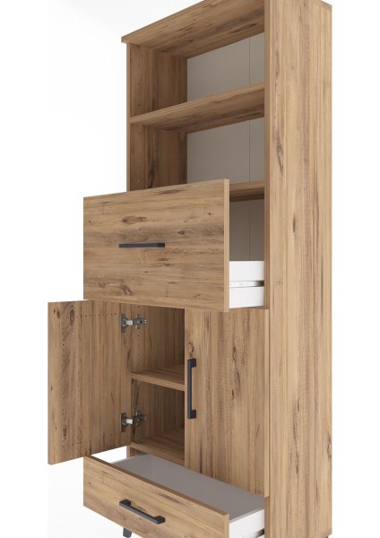 Arges Dolap 4 Raflı 2 Çekmeceli 2 Kapaklı 60X30X163 Çam-Çam indirimleri