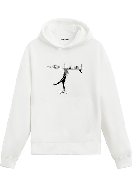Kaykaycı Kız Tasarım Baskılı Unisex Kapüşonlu Hoodie