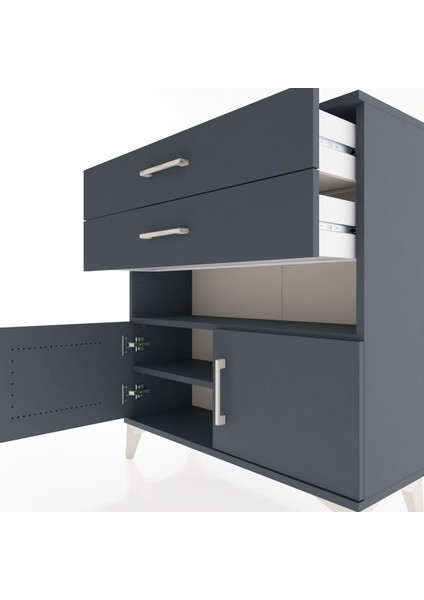 Arges Şifonyer 2 Raflı 2 Çekmeceli 2 Kapaklı 88X30X96 Antrasit-Antrasit indirimleri