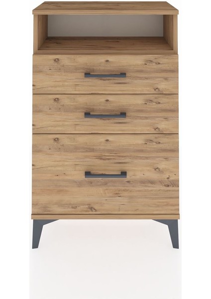 Arges Komodin Tek Raflı 3 Çekmeceli 60X30X96 Çam-Çam