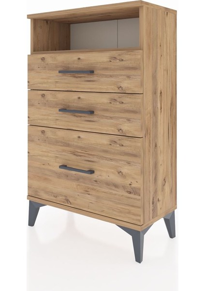 Arges Komodin Tek Raflı 3 Çekmeceli 60X30X96 Çam-Çam modelleri