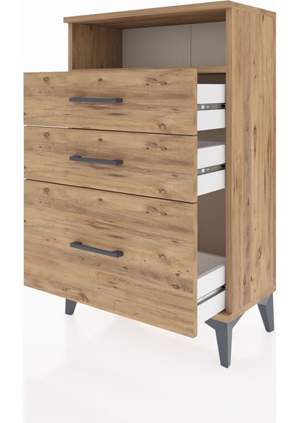 Arges Komodin Tek Raflı 3 Çekmeceli 60X30X96 Çam-Çam fırsatları