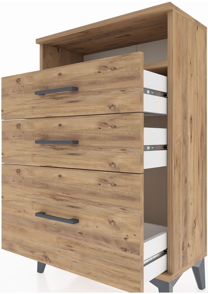 Arges Komodin Tek Raflı 3 Çekmeceli 60X30X96 Çam-Çam indirimleri