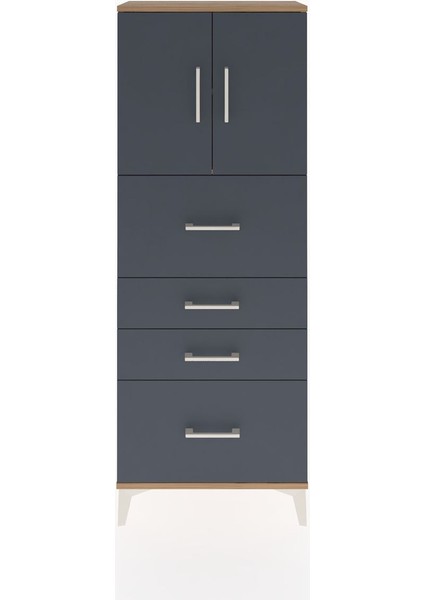 Arges Dolap 2 Raflı 4 Çekmeceli 2 Kapaklı 60X30X163 Çam-Antrasit