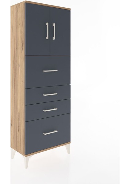 Arges Dolap 2 Raflı 4 Çekmeceli 2 Kapaklı 60X30X163 Çam-Antrasit fiyatları