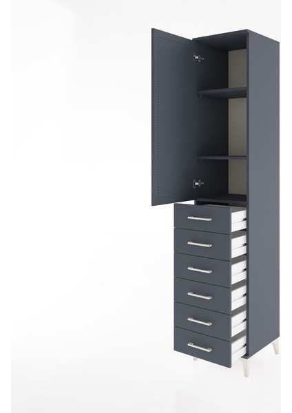 Hyperion Dolap 3 Raflı 6 Çekmeceli Tek Kapaklı 44X44X221 Antrasit-Antrasit fırsatları