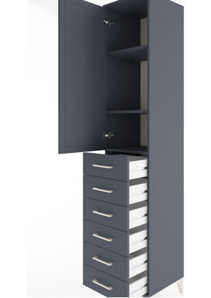 Hyperion Dolap 3 Raflı 6 Çekmeceli Tek Kapaklı 44X44X221 Antrasit-Antrasit indirimleri