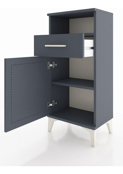 Arges Komodin 2 Raflı Tek Çekmeceli Tek Kapaklı 44X30X96 Antrasit-Antrasit fırsatları