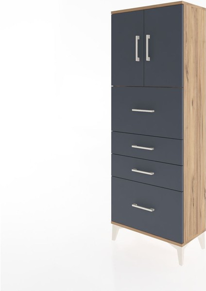 Arges Dolap 2 Raflı 4 Çekmeceli 2 Kapaklı 60X30X163 Çam-Antrasit modelleri