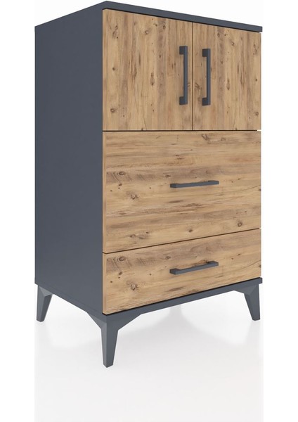 Hyperion Komodin Tek Raflı 2 Çekmeceli 2 Kapaklı 60X44X96 Antrasit-Çam fiyatları