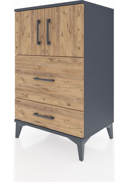 Hyperion Komodin Tek Raflı 2 Çekmeceli 2 Kapaklı 60X44X96 Antrasit-Çam modelleri