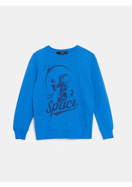 Yeni Sezon Bisiklet Yaka Baskılı Erkek Çocuk Sweatshirt