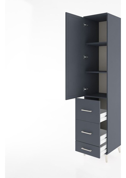 Hyperion Dolap 3 Raflı 3 Çekmeceli Tek Kapaklı 44X44X221 Antrasit-Antrasit fırsatları