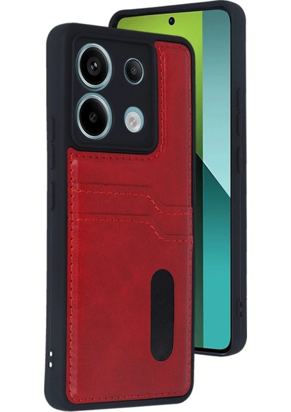Xiaomi Redmi Note 13 Pro 5g Kılıf Sara Kartvizitli Deri Kılıf - Kırmızı - MKR024862-4106