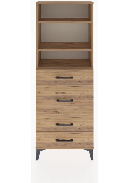 Arges Dolap 3 Raflı 4 Çekmeceli 60X30X163 Çam-Çam