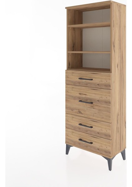 Arges Dolap 3 Raflı 4 Çekmeceli 60X30X163 Çam-Çam modelleri