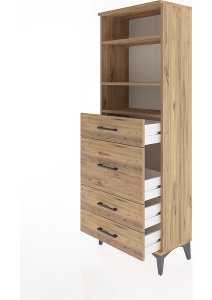 Arges Dolap 3 Raflı 4 Çekmeceli 60X30X163 Çam-Çam fırsatları