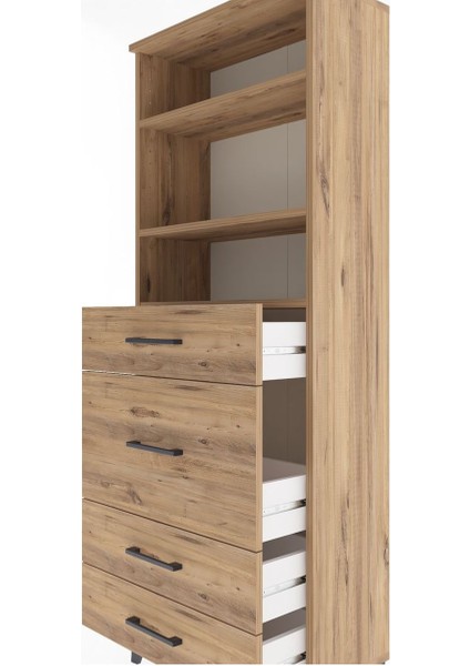 Arges Dolap 3 Raflı 4 Çekmeceli 60X30X163 Çam-Çam indirimleri