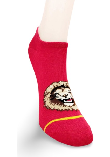 Sarı Kırmızı Aslan Desenli Sportif Unisex Kısa Bilek Çorap Yazlık 1 Çift