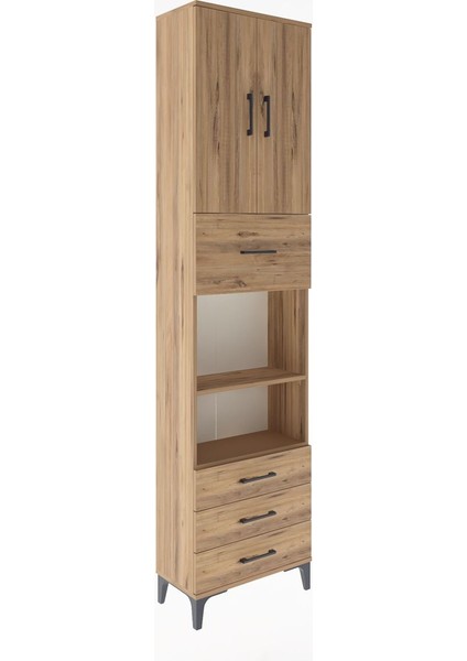 Arges Dolap 4 Raflı 4 Çekmeceli 2 Kapaklı 60X30X243 Çam-Çam fiyatları