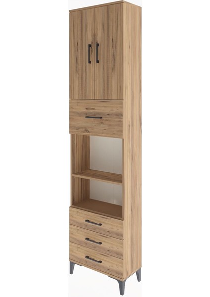 Arges Dolap 4 Raflı 4 Çekmeceli 2 Kapaklı 60X30X243 Çam-Çam modelleri