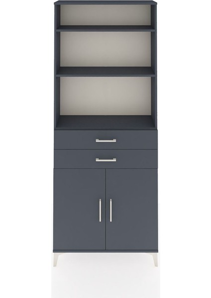 Arges Dolap 4 Raflı 2 Çekmeceli 2 Kapaklı 88X30X221 Antrasit-Antrasit