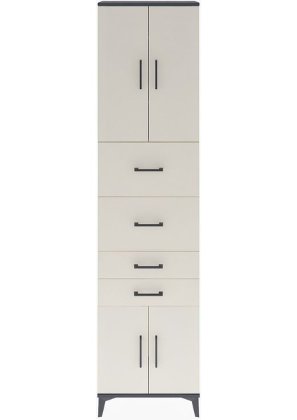 Arges Dolap 3 Raflı 4 Çekmeceli 4 Kapaklı 60X30X243 Antrasit-Aytaşı