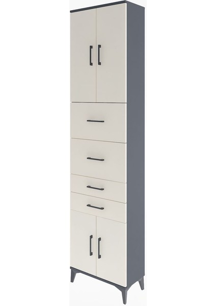 Arges Dolap 3 Raflı 4 Çekmeceli 4 Kapaklı 60X30X243 Antrasit-Aytaşı modelleri