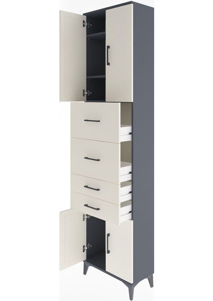 Arges Dolap 3 Raflı 4 Çekmeceli 4 Kapaklı 60X30X243 Antrasit-Aytaşı fırsatları