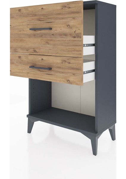 Arges Komodin 2 Çekmeceli 60X30X96 Antrasit-Çam fırsatları