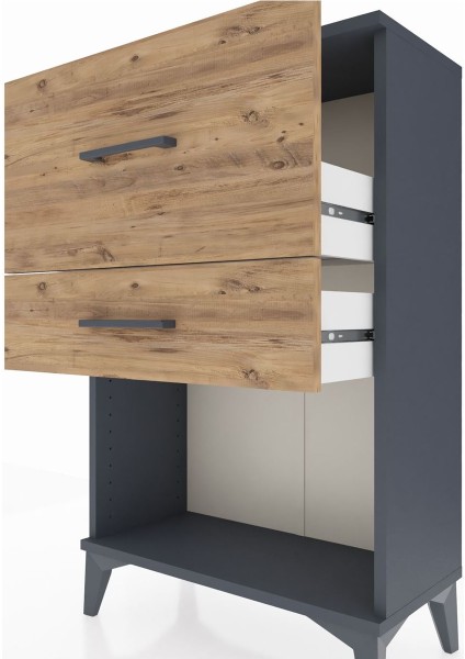 Arges Komodin 2 Çekmeceli 60X30X96 Antrasit-Çam indirimleri