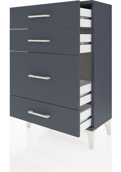 Arges Komodin 4 Çekmeceli 60X30X96 Antrasit-Antrasit fırsatları