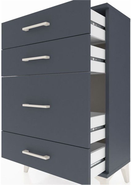 Arges Komodin 4 Çekmeceli 60X30X96 Antrasit-Antrasit indirimleri