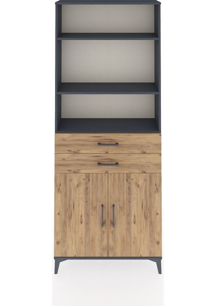 Arges Dolap 4 Raflı 2 Çekmeceli 2 Kapaklı 88X30X221 Antrasit-Çam