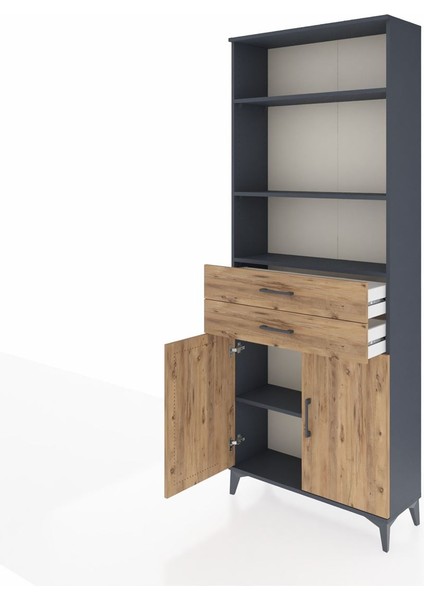 Arges Dolap 4 Raflı 2 Çekmeceli 2 Kapaklı 88X30X221 Antrasit-Çam fırsatları