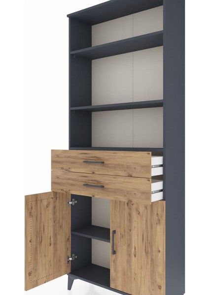 Arges Dolap 4 Raflı 2 Çekmeceli 2 Kapaklı 88X30X221 Antrasit-Çam indirimleri